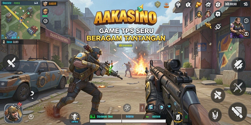 Screenshot gameplay AAKASINO menampilkan pertempuran seru dalam mode TPS.