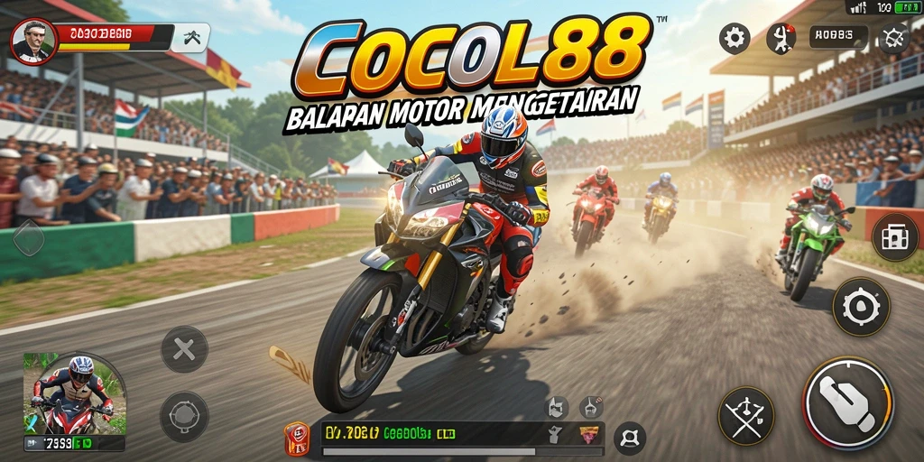 Tampilan mendebarkan dari gameplay COCOL88 dengan balapan motor yang penuh aksi.