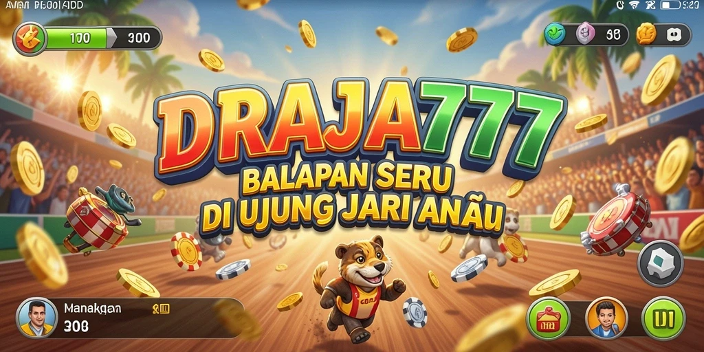 Screenshot gameplay seru DRAJA777 yang menunjukkan balapan intens.