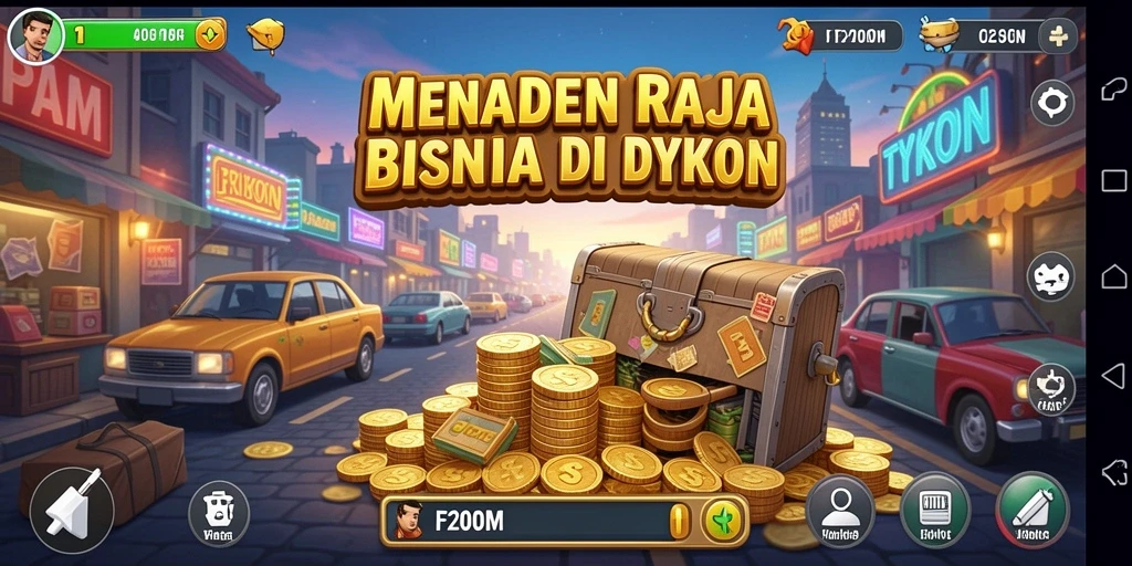 Screenshot gameplay F200M menampilkan keseruan membangun bisnis Tycoon.