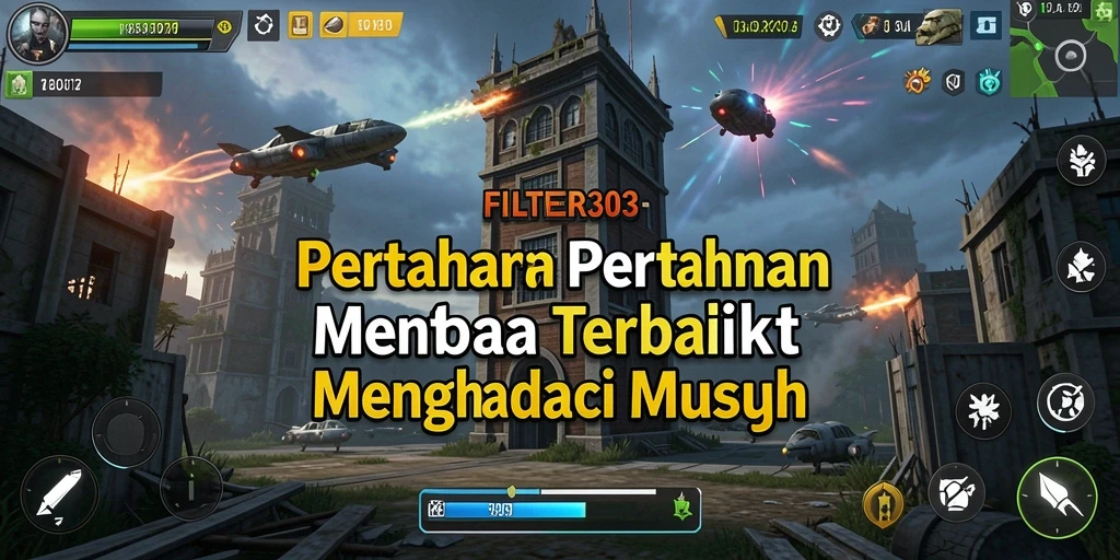 Screenshot gameplay FILTER303 menampilkan pertarungan menegangkan di Tower Defense.