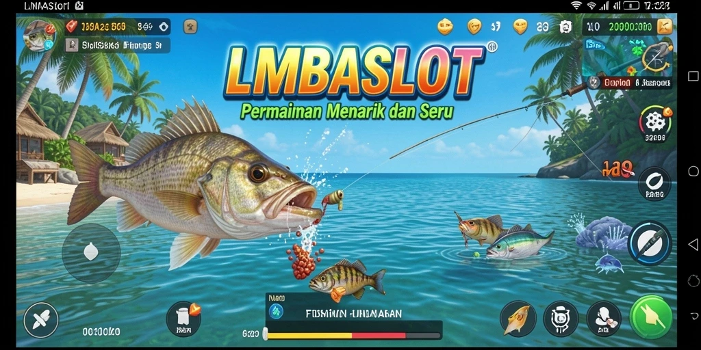 Screenshot LMBASLOT menunjukkan aksi memancing yang seru dan grafis yang memukau.