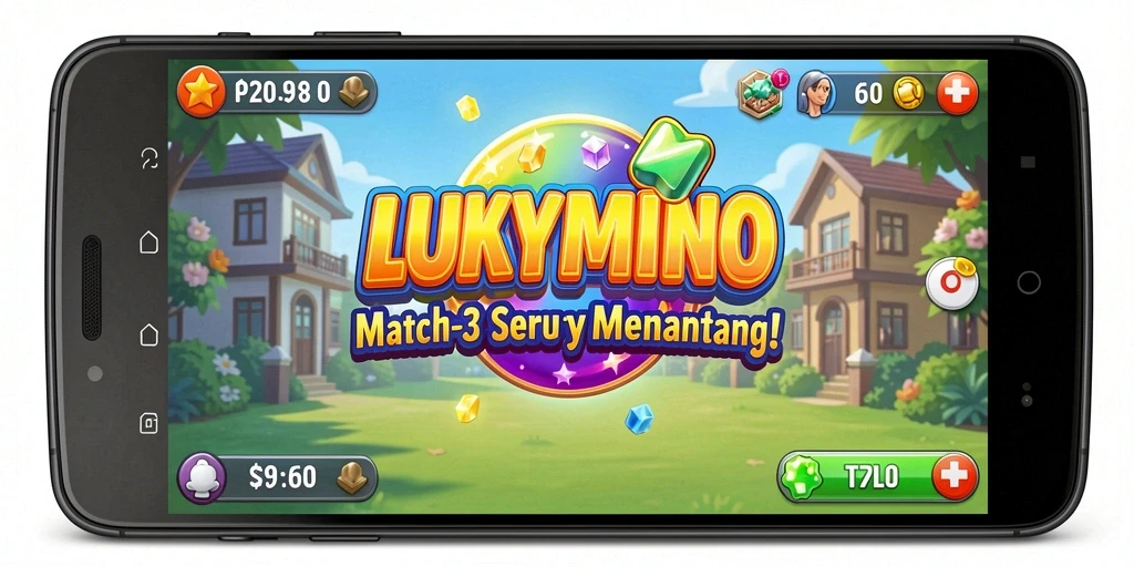 Tampilan gameplay seru di LUKYMINO dengan mekanisme Match-3.