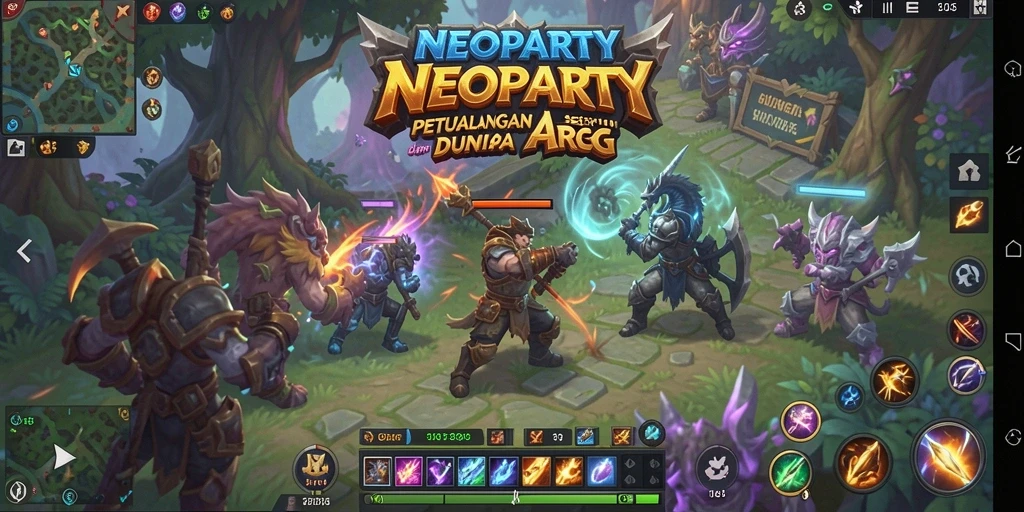 Screenshot NEOPARTY menampilkan pertarungan seru dalam dunia ARPG.