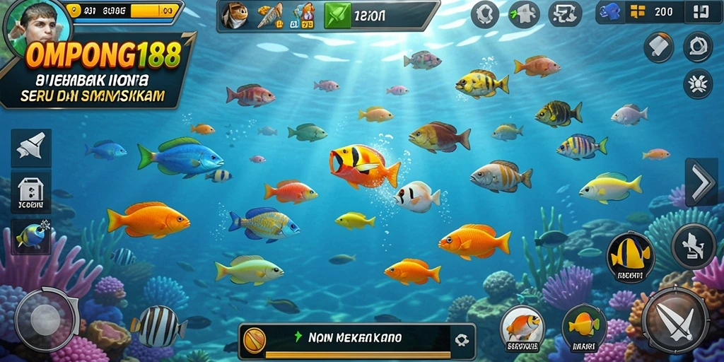 Screenshot OMPONG188 menampilkan aksi menembak ikan yang seru.