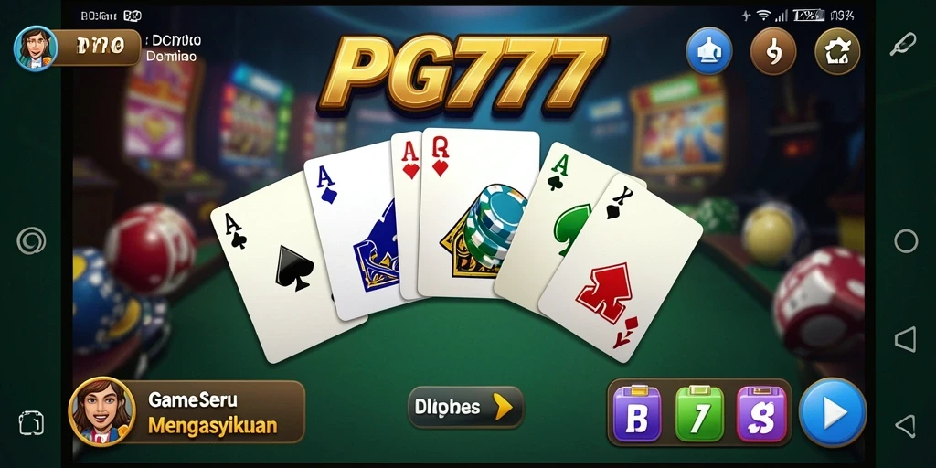 Screenshot PG777 menampilkan gameplay Domino yang seru dan interaktif.