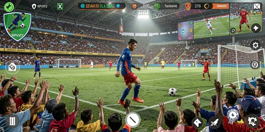 Tangkapan layar RPVIP2 menampilkan aksi sepak bola yang realistis.