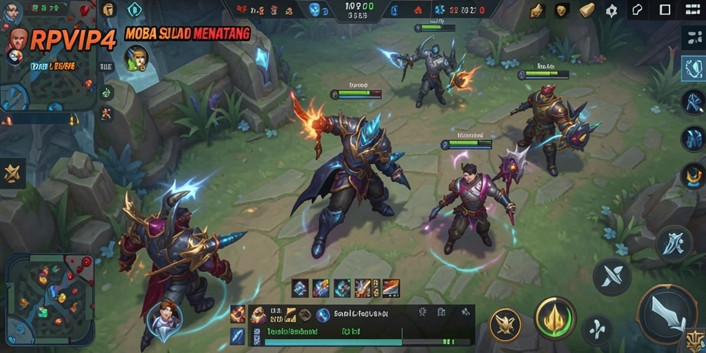 Tangkapan layar menampilkan aksi seru dalam pertempuran MOBA.