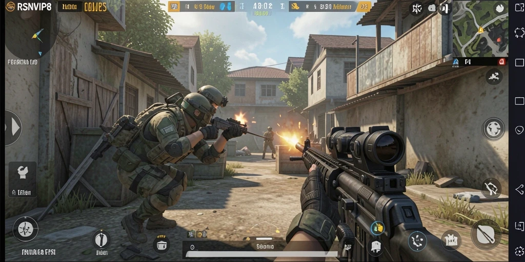 Gameplay RSNVIP8 yang menegangkan dalam pertempuran FPS.